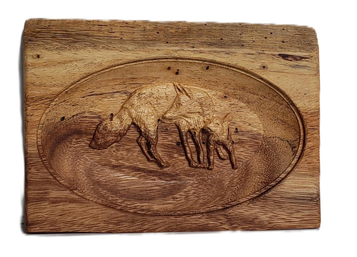 Mother and Baby Wolf Carving