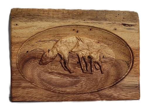 Mother and Baby Wolf Carving