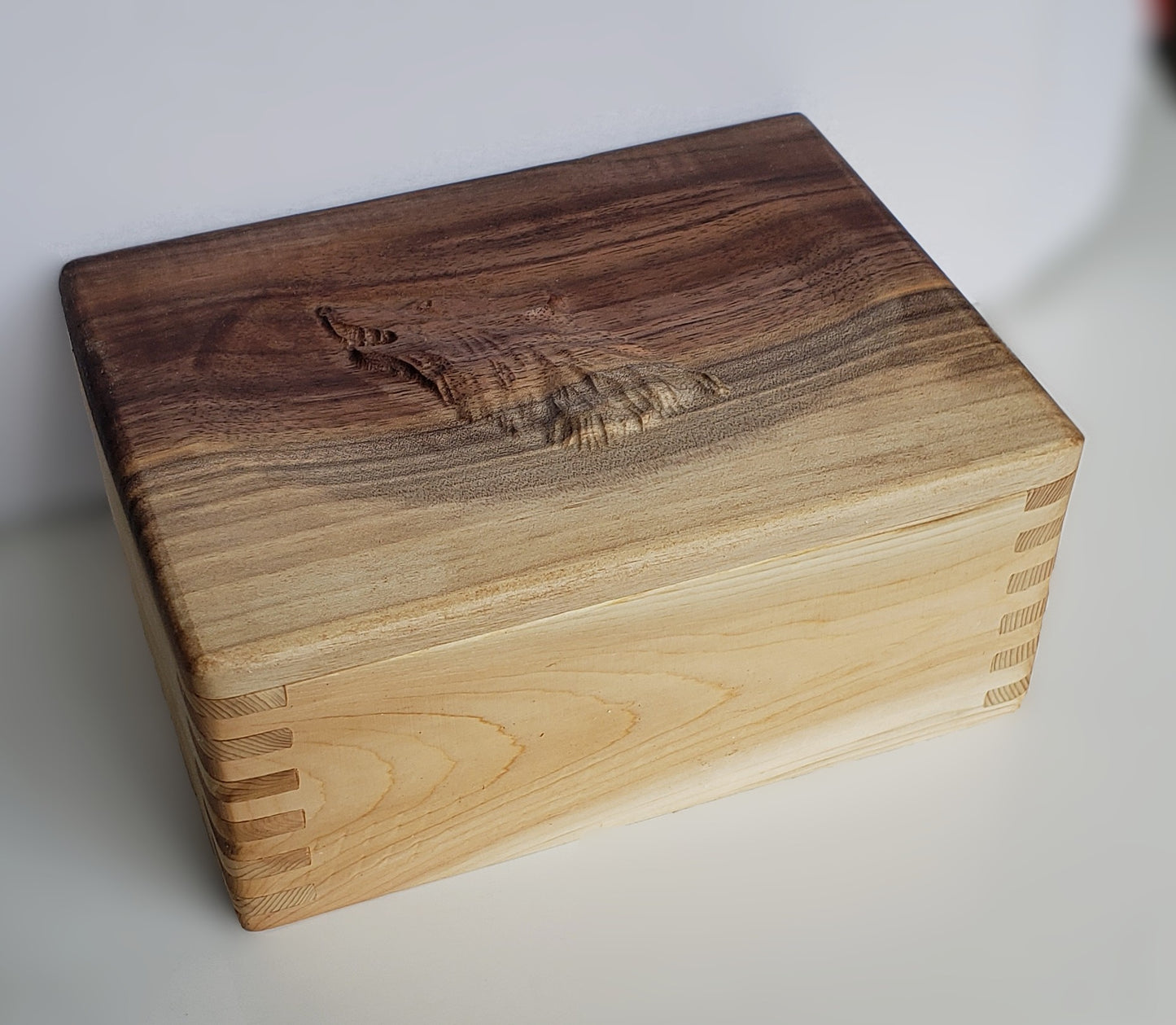 Jewelry Box with Wolf Carving